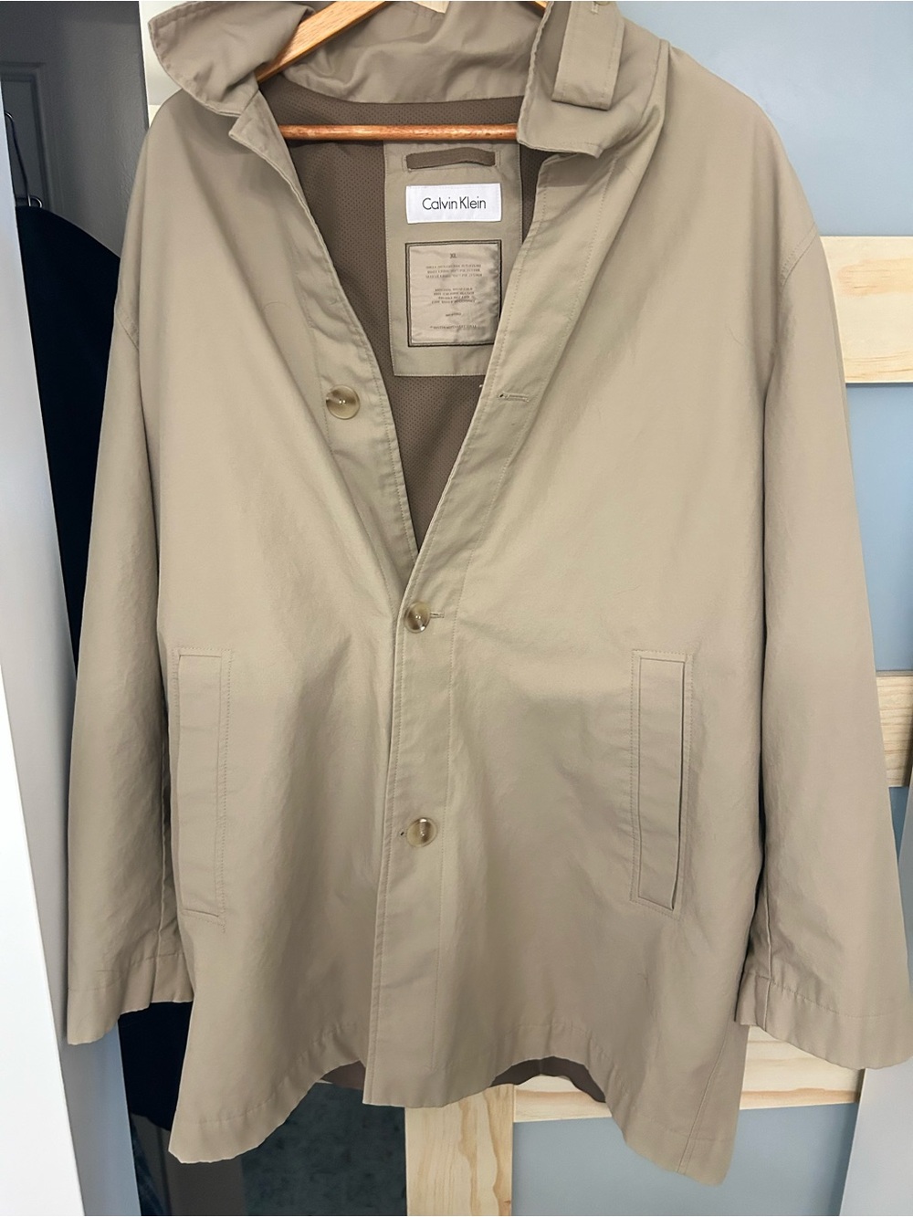 Calvin Klein Light Khaki Raincoat w/Stand Up Collar